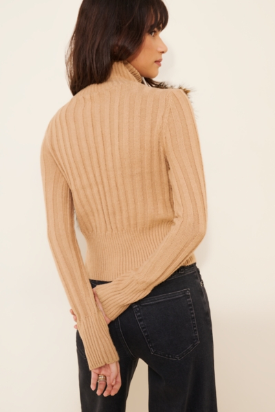 Tori Faux Fur Trim Zip-Up Sweater Jacket | Nuuly
