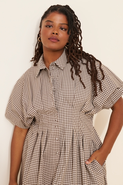womens brown floral dress Women's Pia Dress (brown gingham) – INDIE BLUE main image 1