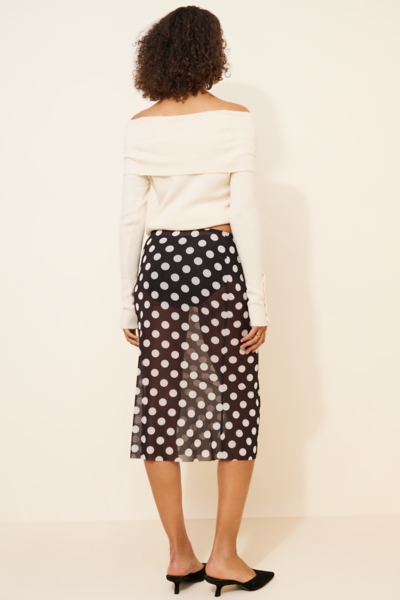 Women's Polka Dot Tulle Midi Skirt - A-Line High Waist Elastic Waist Double Layer Tutu Fairy Skirt