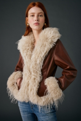 Tiffany Faux Leather + Faux Fur Trim Jacket | Nuuly