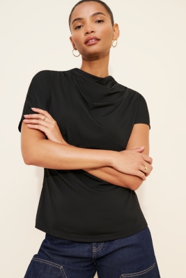 トップス deres drape blouse Reiss Short Sleeve Drape Top in Blush | REISS