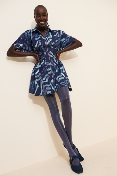The Tommie Short-Sleeve Smocked Front-Zip Mini Shi | Nuuly