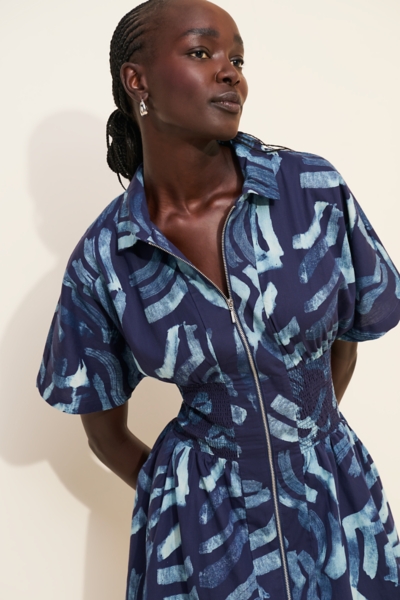 The Tommie Short-Sleeve Smocked Front-Zip Mini Shi | Nuuly