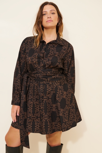 slim fit dress slacks Dorian Fitted Shirt Mini Dress / Charcoal Marle | Meshki main image 1