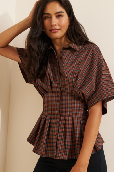 The Tobie Plaid Pleated Blouse | Nuuly