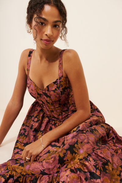 blue patterned maxi dress Lilliana Navy Patterned Maxi Dress