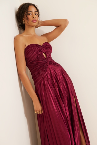 strapless open back dress Strapless Twist Front Pleated Swing Maxi Dress – Margovil