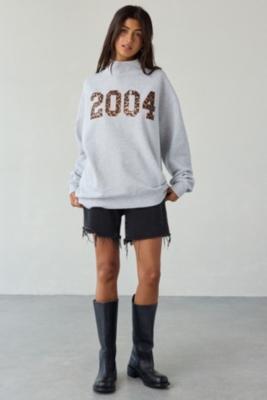 2004 Leopard Print Graphic Fleece Mock Neck Pullover