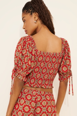 Crop Smocked Puff Sleeve Blouse | Nuuly