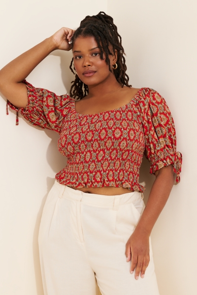 Crop Smocked Puff Sleeve Blouse | Nuuly
