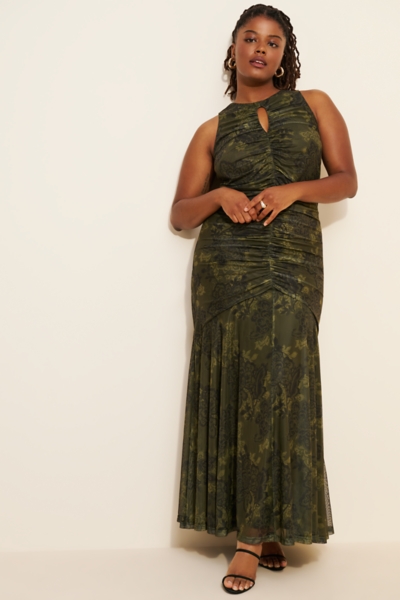 flowy floral dresses with sleeves Still the One Emerald Green Floral Print Satin Maxi Dress