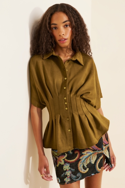 The Tobie Vegan Suede Pleated Blouse | Nuuly