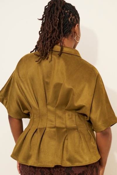 The Tobie Vegan Suede Pleated Blouse | Nuuly
