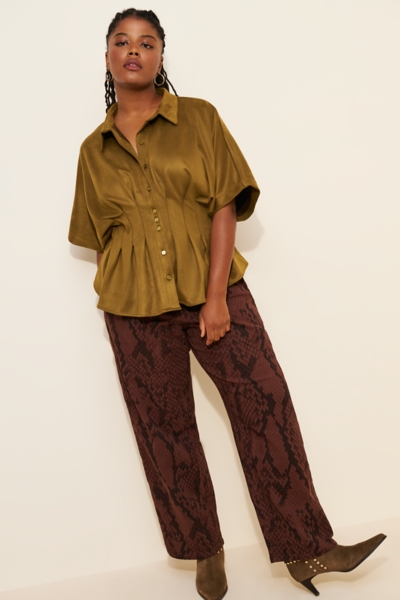 The Tobie Vegan Suede Pleated Blouse | Nuuly