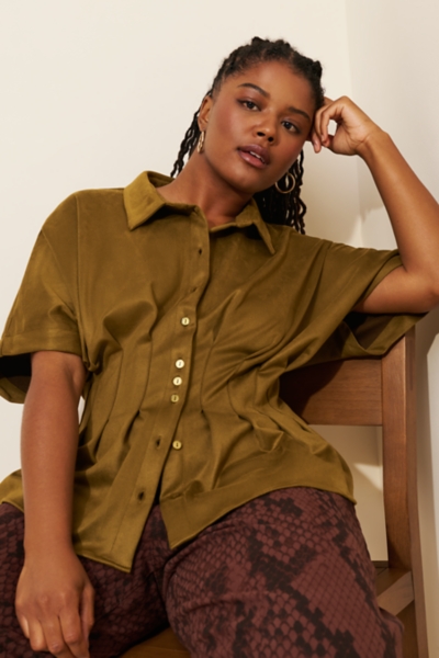The Tobie Vegan Suede Pleated Blouse | Nuuly