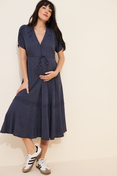 Maternity The V-Neck Gingham Short-Sleeve Midi Dre | Nuuly