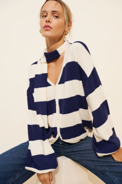 トップス Scarf Combination Striped Cardigan 25AUTUMN PRE-ORDER] Scarf Combination Striped Cardigan