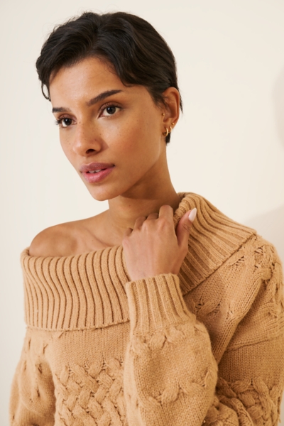 Maureen Mixed Cable Cowl-Neck Sweater | Nuuly