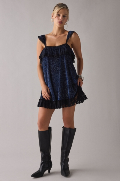 Sweet Dreaming Burnout Velvet Lace Trim Babydoll M | Nuuly