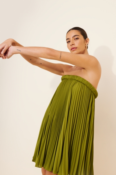 mini greenery pleated satin dress Flora Satin Mini Dress