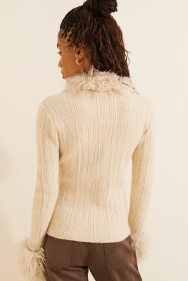 Knit Faux-Fur Cardigan
