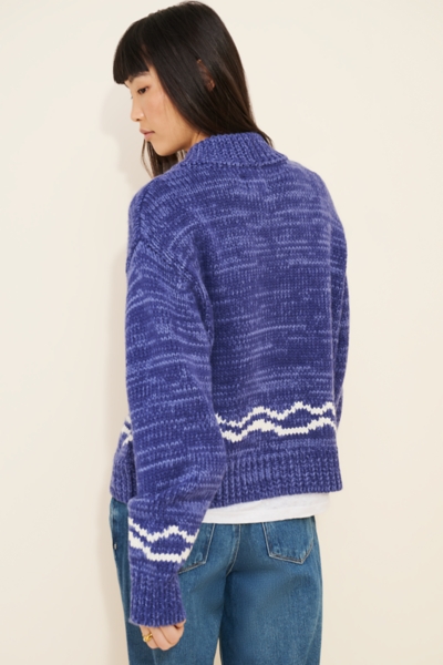 noo☻ GypsohilaCrewNeckKnit NAVY Isla Sailboat Patterned Knit Zip-Up Sweater | Nuuly
