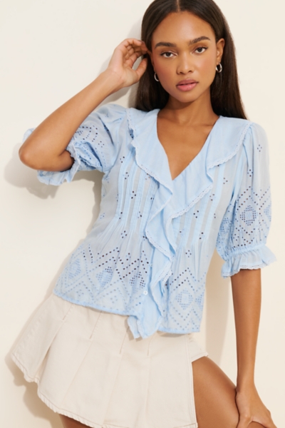 Ruffled Eyelet Puff-Sleeve Top | Nuuly