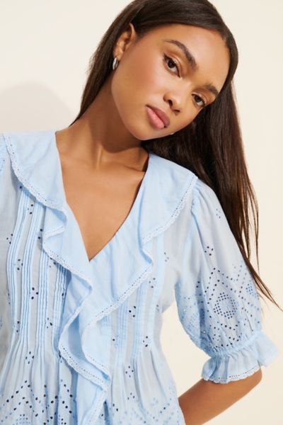 ブルレア  Puff sleeve blouse ドット Cornflower Half Puff Sleeve Cropped Blouse | Lime Lush Boutique
