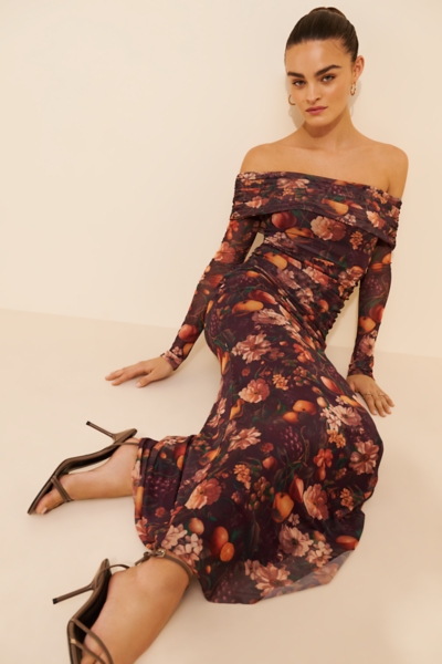 Off-Shoulder Long-Sleeve Ruched Maxi Dress | Nuuly