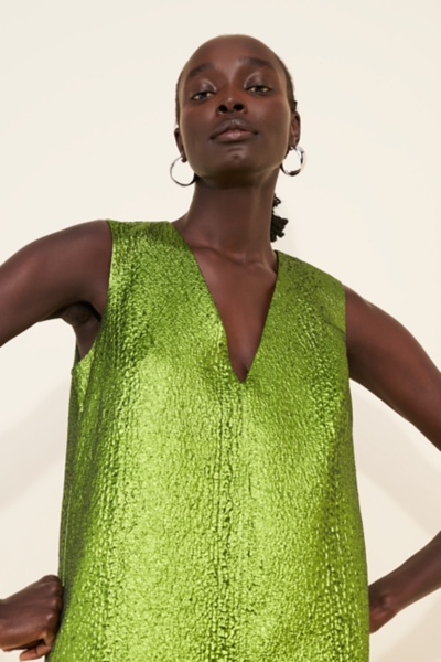 green metallic mini dress Venus Volt Green Metallic Mini Dress  Luxe Drape Fit  Valensia Seven