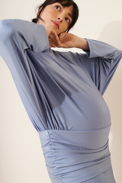 blue long sleeve maternity maxi dress Navy Blue Long Sleeve Open Back Maternity Maxi Dress – PinkBlush main image 0