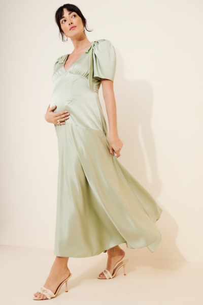 slim fit dress slacks Side Slit Maxi Maternity Dress for Baby Shower Deep Green / X-Large main image 1