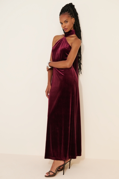 knee length dresses for ladies Leslie Velvet Maxi Dress