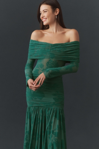 Emmeline Flocked Off-Shoulder Maxi Dress | Nuuly