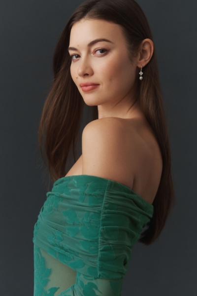 Emmeline Flocked Off-Shoulder Maxi Dress | Nuuly
