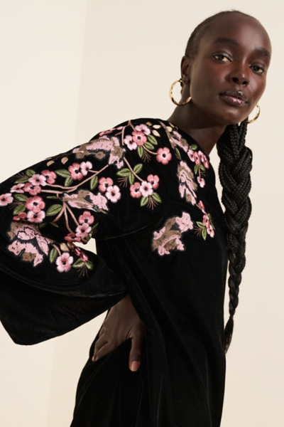 Velvet Embroidered Mini Dress | Nuuly