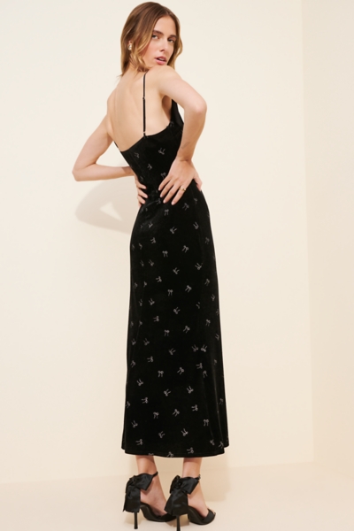 knee length dresses for ladies Black Sleeveless Sequin Midi Dress With Velvet Bow main image 1