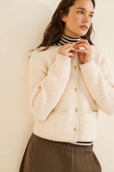 Textured Collarless Cardigan Sweater | Nuuly