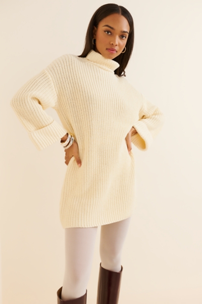 cream turtleneck dress Monique Cream Sweater Maxi Dress - XL Size - Women's Dresses main image 0