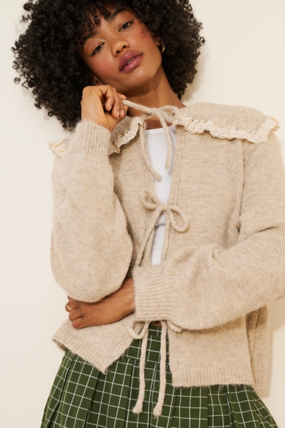 collar knit cardigan Treat Ürself Oversized Collar Tie-Front Cardigan | Nuuly