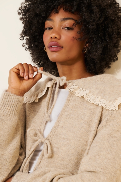 collar knit cardigan Treat Ürself Oversized Collar Tie-Front Cardigan | Nuuly