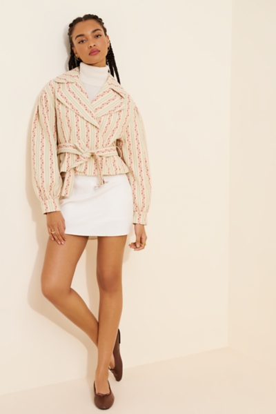 Belted Voluminous Sleeve Floral Stripe Jacket | Nuuly