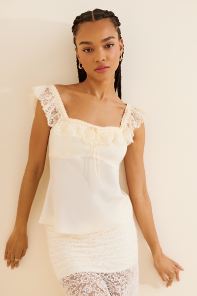 Lace Satin Ruffle Top | Nuuly
