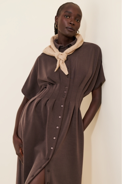 The Tobie Knit Button-Front Pleated Midi Shirt Dre | Nuuly