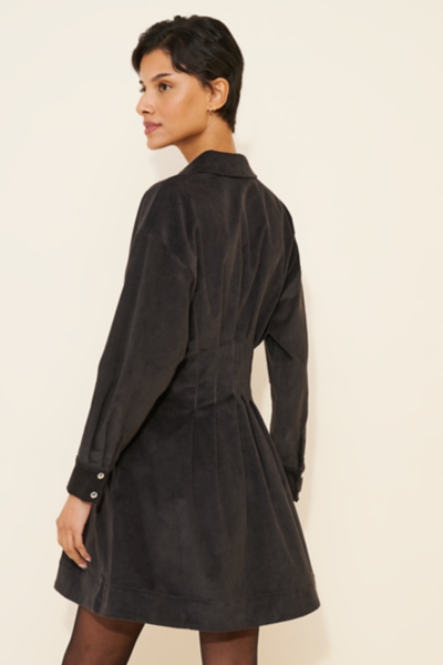knee length dresses for ladies Tyler Peplum Mini Dress in Brown Corduroy
