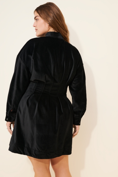 black velvet shirt dress The Tobie Long-Sleeve Velvet Neck-Tie Mini Shirt D