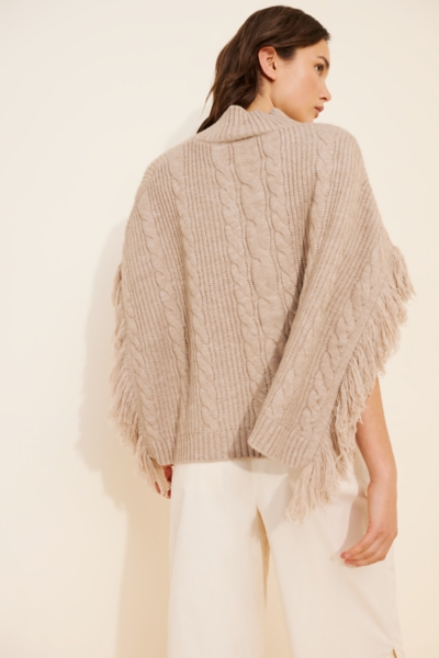 Cable-Knit Fringe Trim Poncho | Nuuly