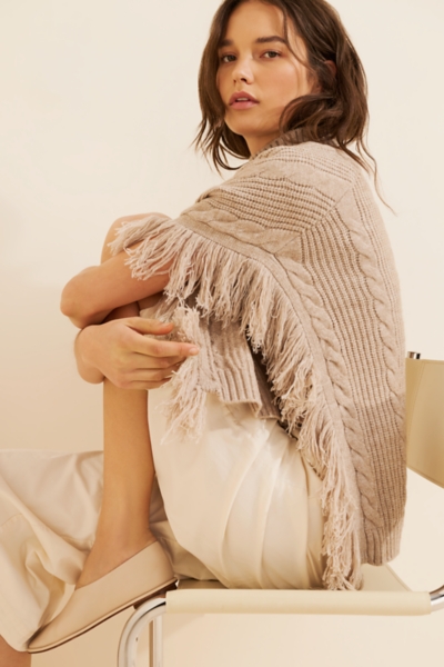 Cable-Knit Fringe Trim Poncho | Nuuly