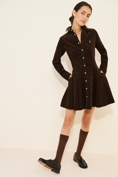 Corduroy Collared Long-Sleeve Mini Shirtdress | Nuuly