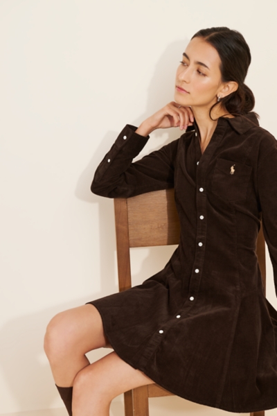 Corduroy Collared Long-Sleeve Mini Shirtdress | Nuuly